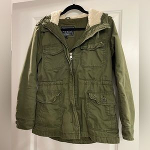 American Eagle Army Green Zip Up Jacket with Hood